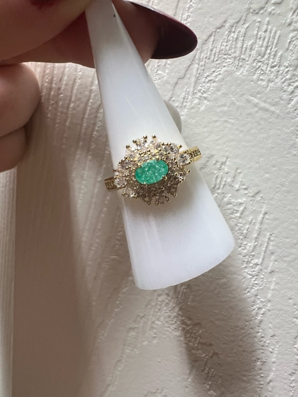 Gold-Tone Emerald Center Halo Cocktail Ring - Green
